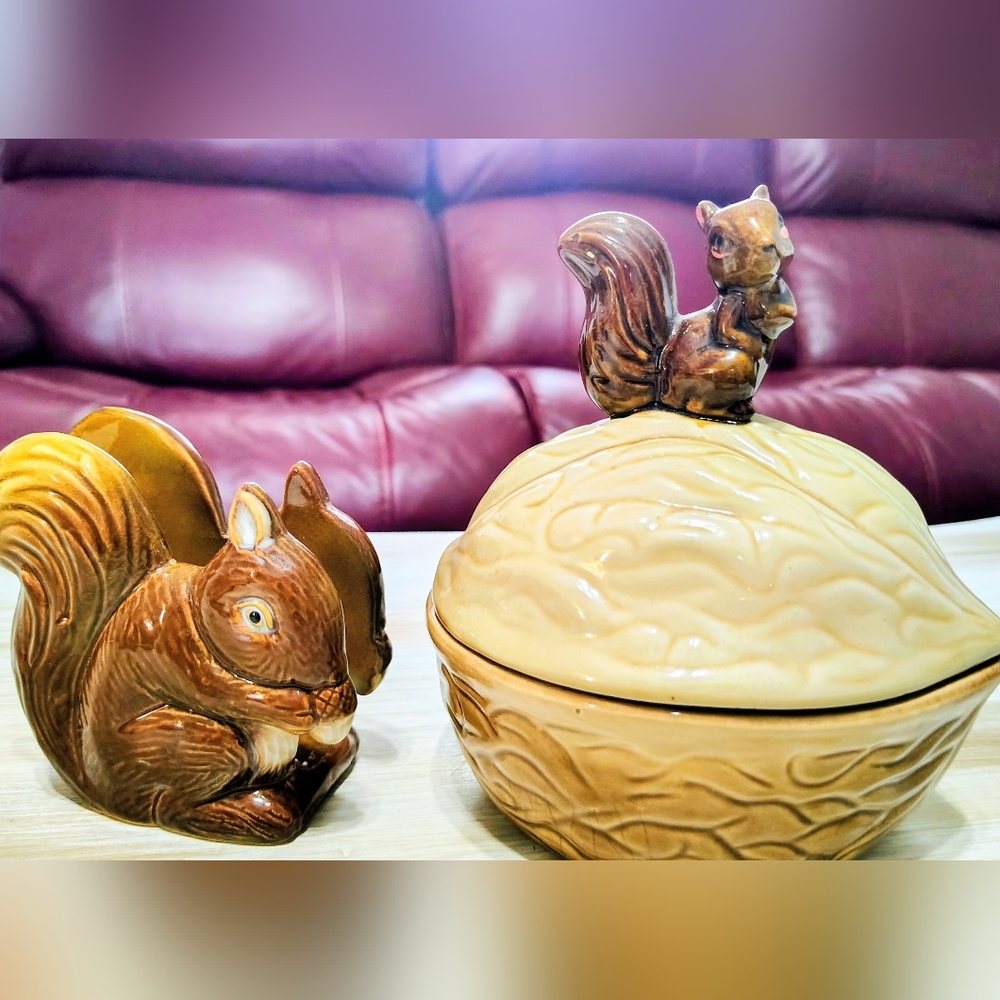 Ceramic Squirrel Lidded Dish and Napkin Holder - Brown & Cream